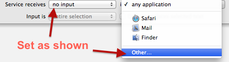 Set service receives and other in Automator