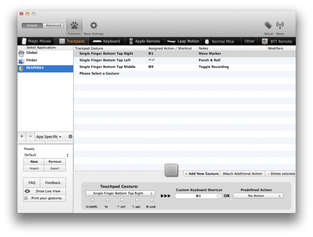 BetterTouchTool - Reaper